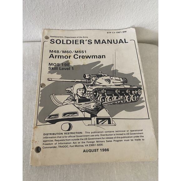 1986 US Army Book M48 M60 M551 Armor Crewman Tank Operations MOS 19E Level 1 - Picture 1 of 2